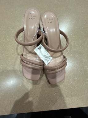 A New Day Women's StacyNude Strappy Block Heel Mule Sandals